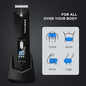 Body Hair Trimmer for Men w/ Light- Waterproof- USB Recharge Dock- Ceramic Blade